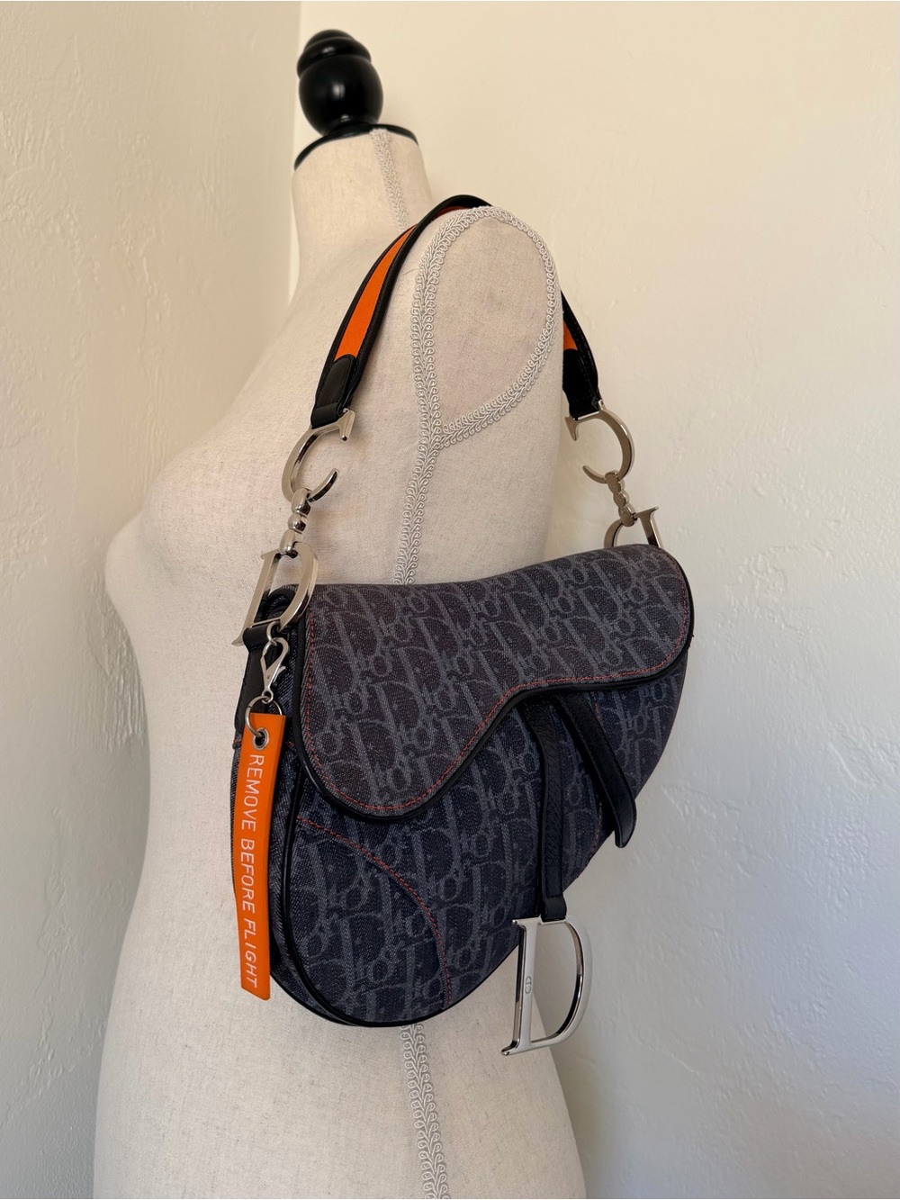 Christian Dior Galliano Denim Monogram Trotter Saddle Bag “Remove Before Flight” - Picture 3 of 11